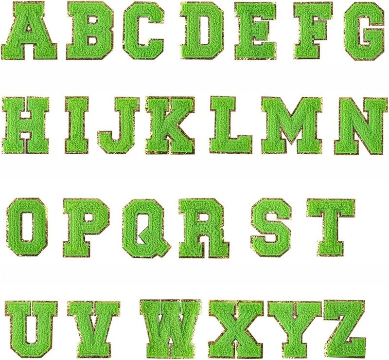Apple Green Chenille Letter Patches Iron On Embroidered Alphabet A Z DIY Clothing Jacket Accessories - Image 1